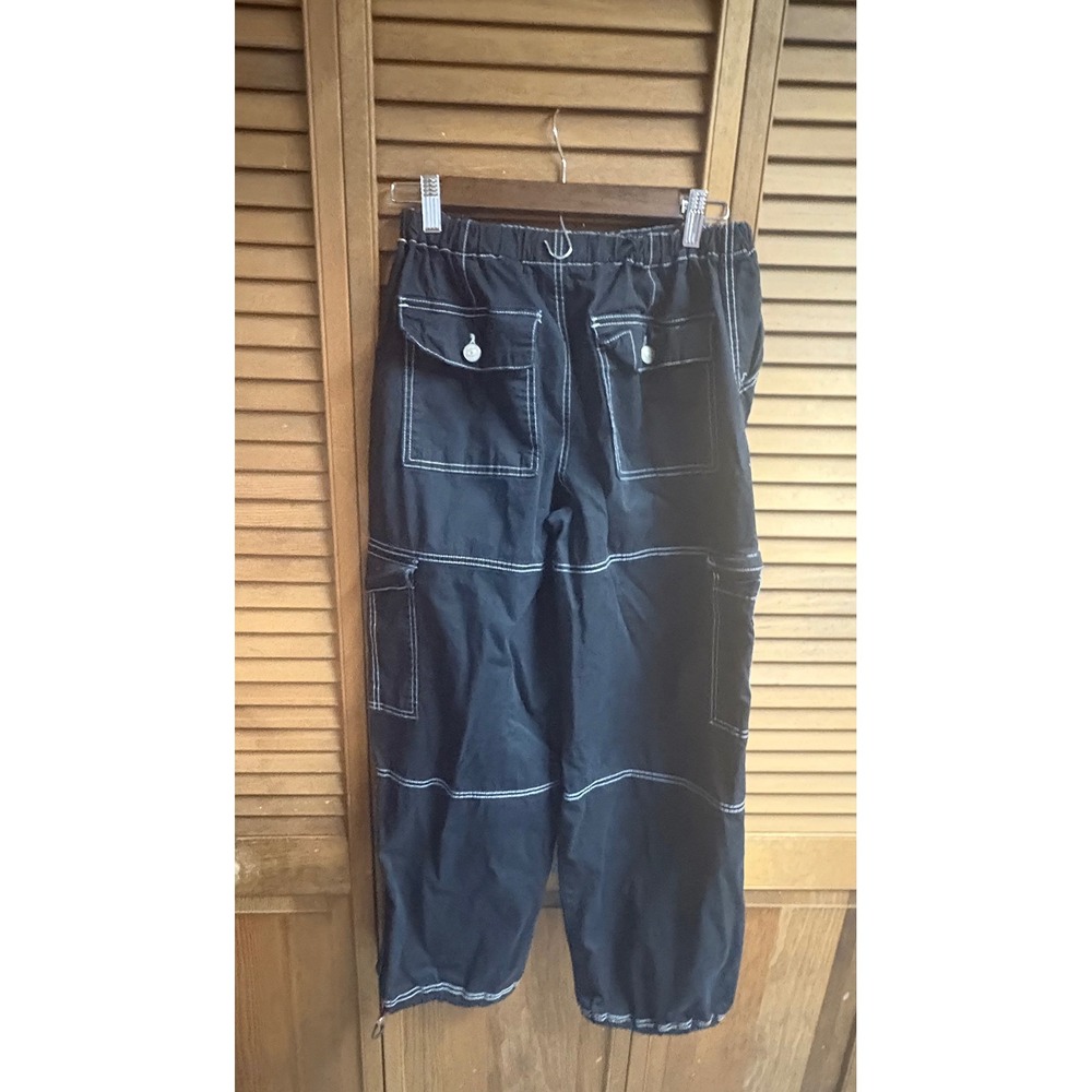 Almost Famous Black Cargo Pants White Contrast Stitching Y2K Streetwear Small - Picture 2 of 5